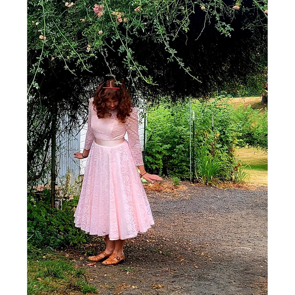 Pretty in Pink! Vintage Pink Lace Dress- 80's 50's